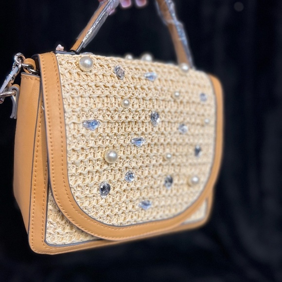 🤎STEVE MADDEN Elegant Saddle Bmelodie-Straw Pearl-Embellished Handbag🤎NWT - Picture 17 of 17